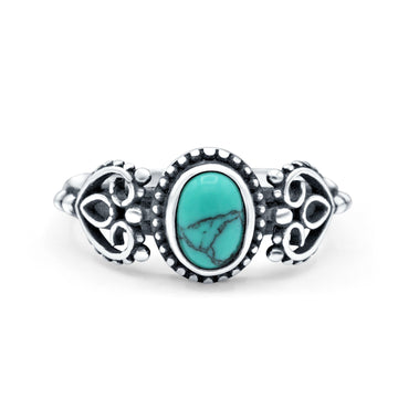Petite Dainty Oval Solitaire Promise Ring Band Simulated Turquoise Oxidized Braided 925 Sterling Silver